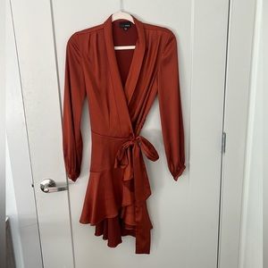 Lucy Paris V-Neck Long Sleeve Satin Wrap Dress